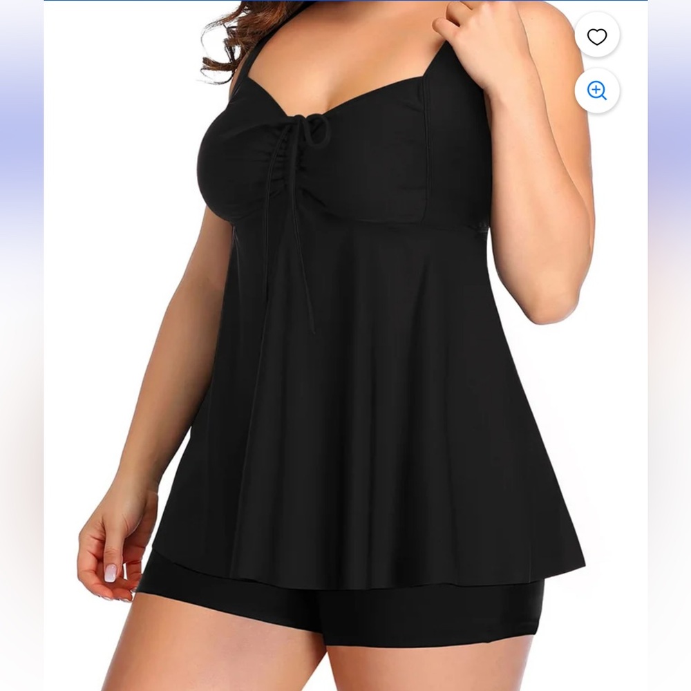 Plus Size 2 Piece Ruffle Bathing Suit Drawstring Tank with Boyshorts - Picture 2 of 9